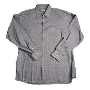 Bullock & Jones Long Sleeve Shirt Men's Large Houndstooth Plaid Button Up Black